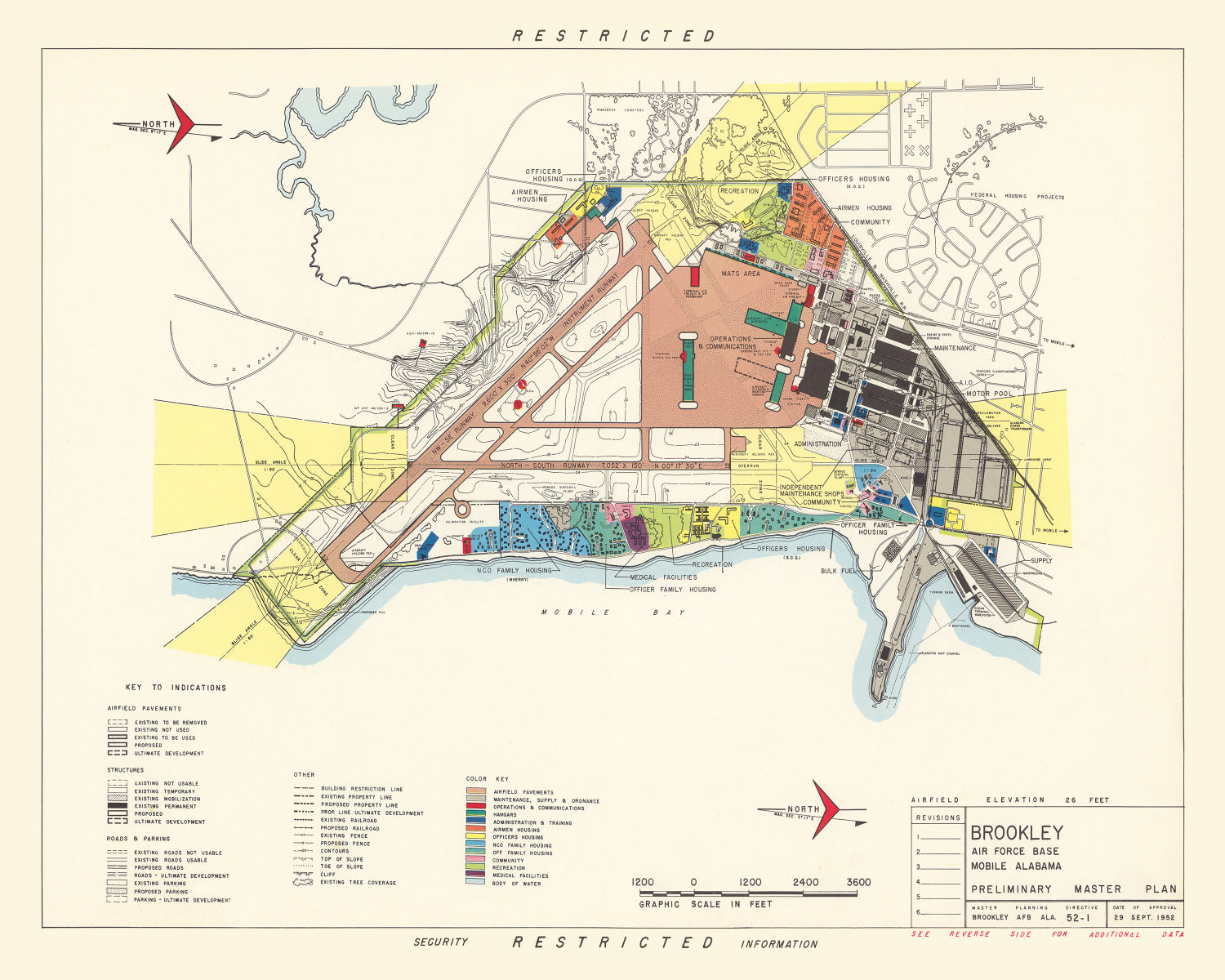 Vintage Map of Brookley Air Force Base, 1952