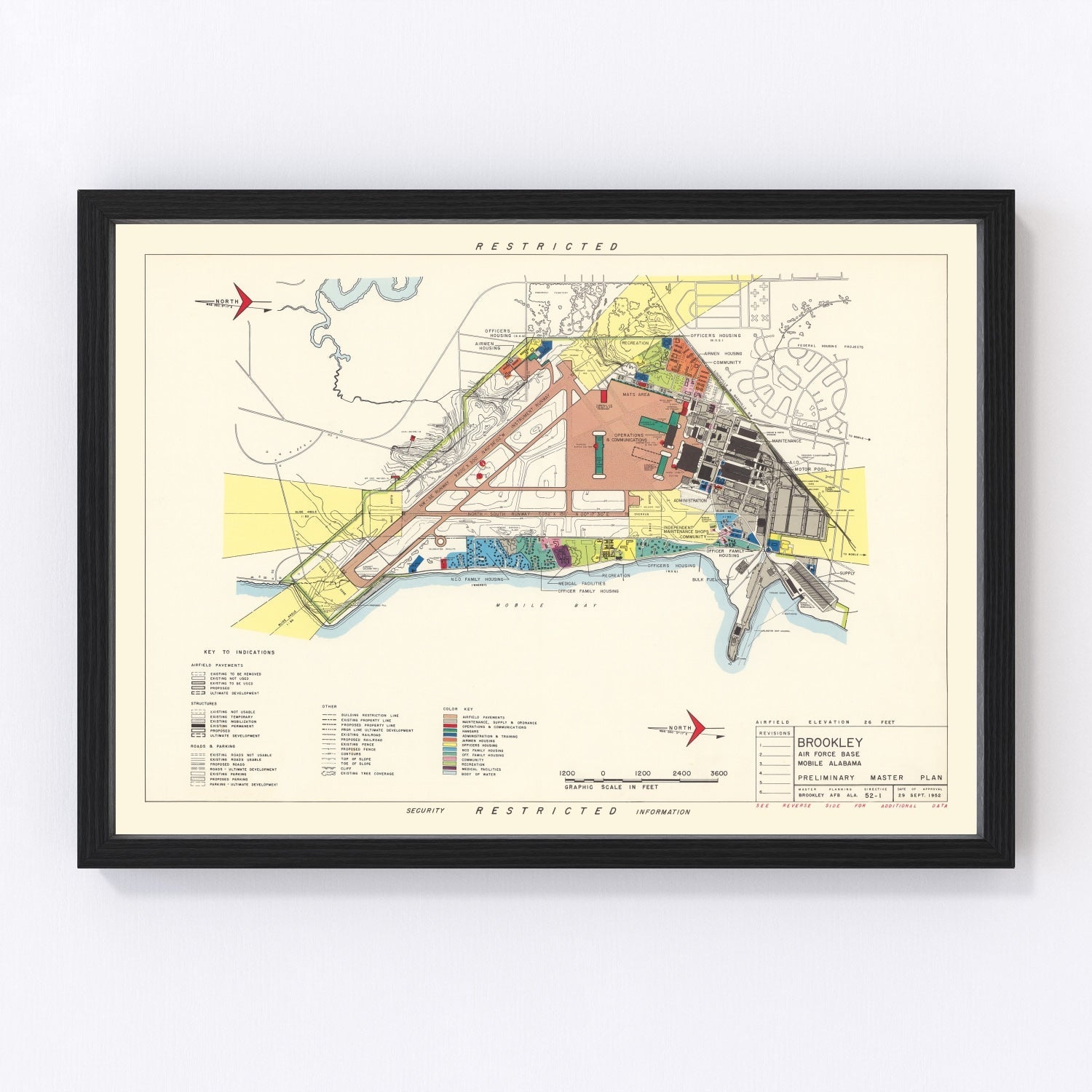 Vintage Map of Brookley Air Force Base, 1952