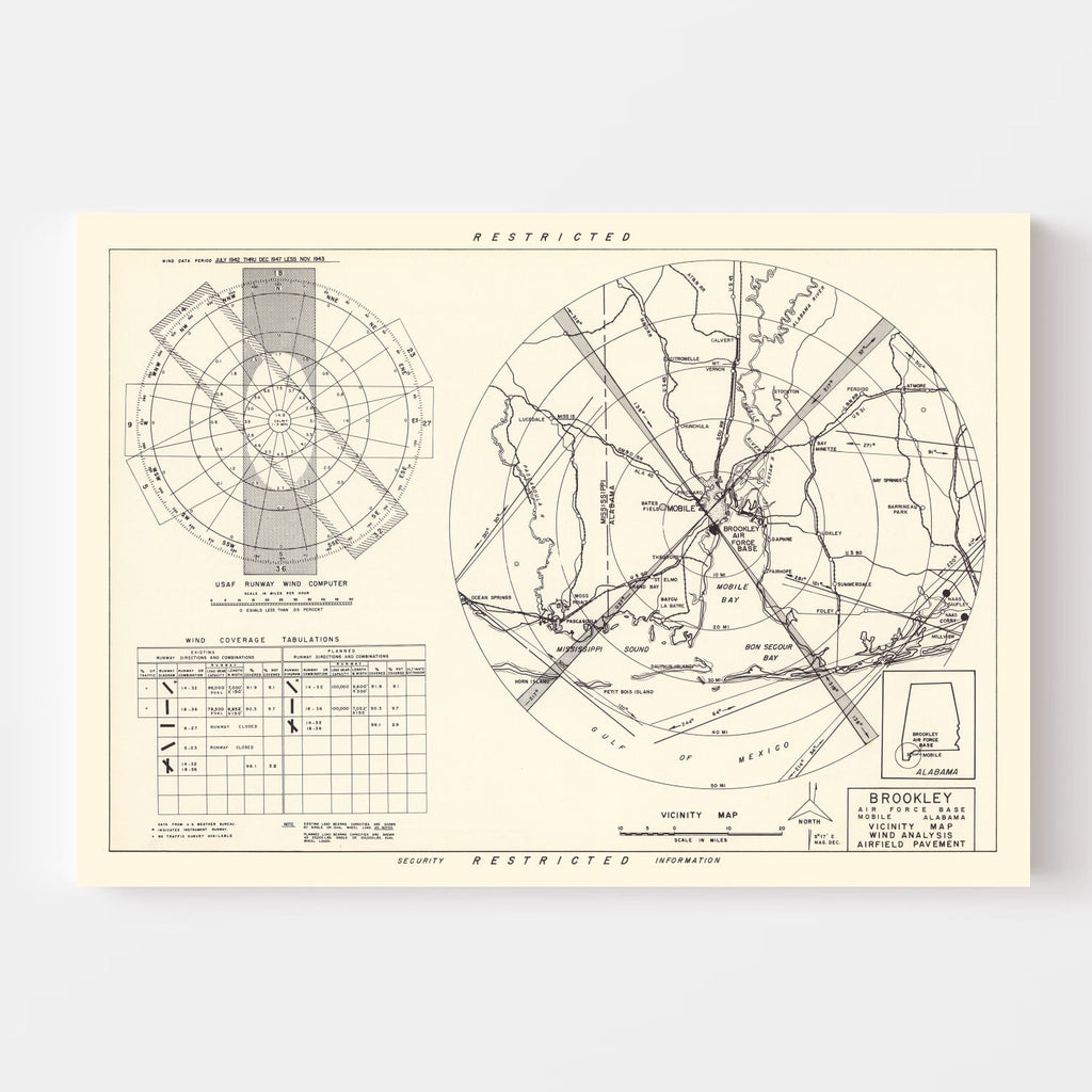 Vintage Map of the Brookley Air Force Base Vicinity, 1952