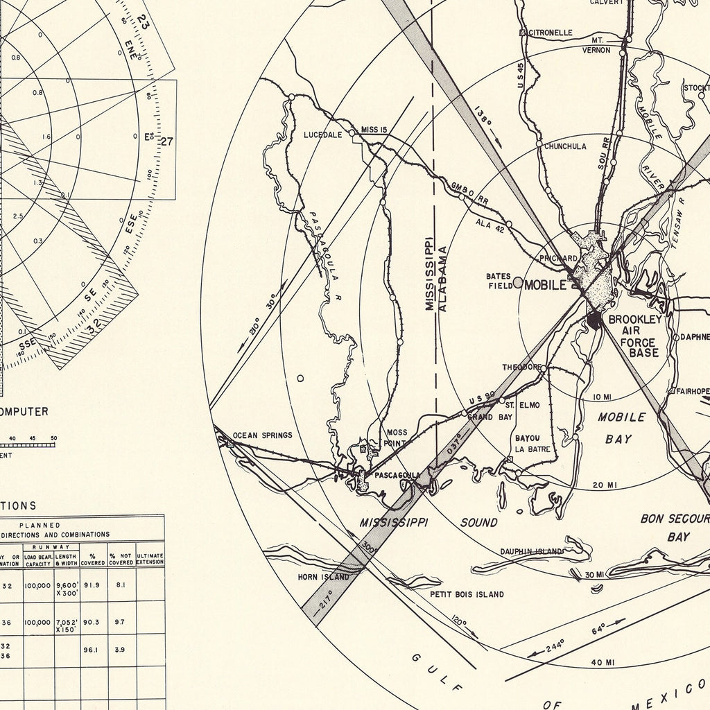 Vintage Map of the Brookley Air Force Base Vicinity, 1952
