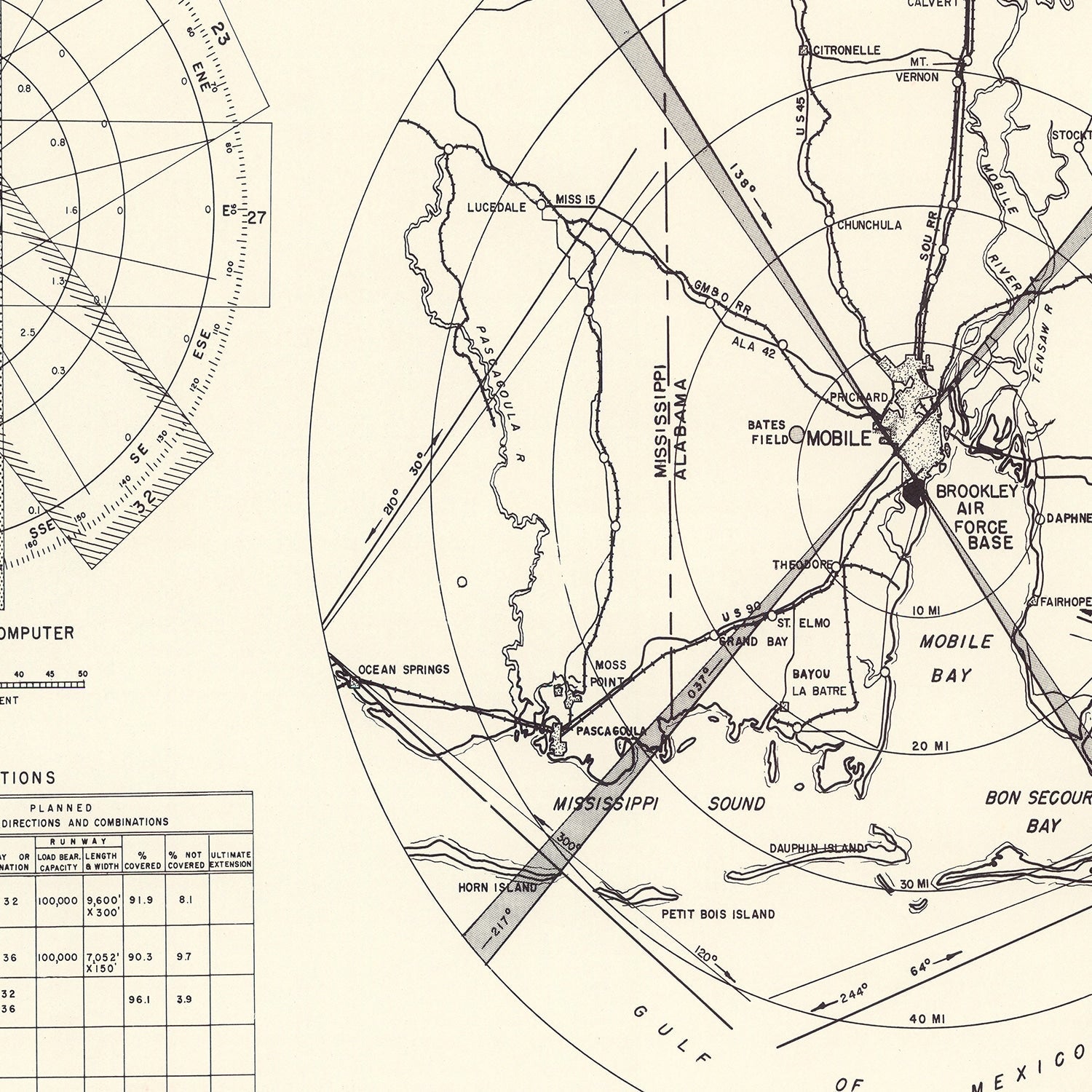 Vintage Map of the Brookley Air Force Base Vicinity, 1952
