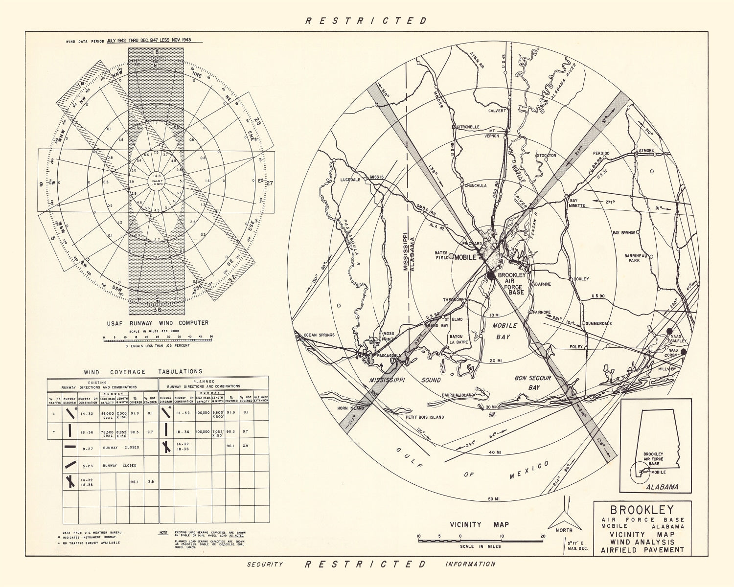 Vintage Map of the Brookley Air Force Base Vicinity, 1952