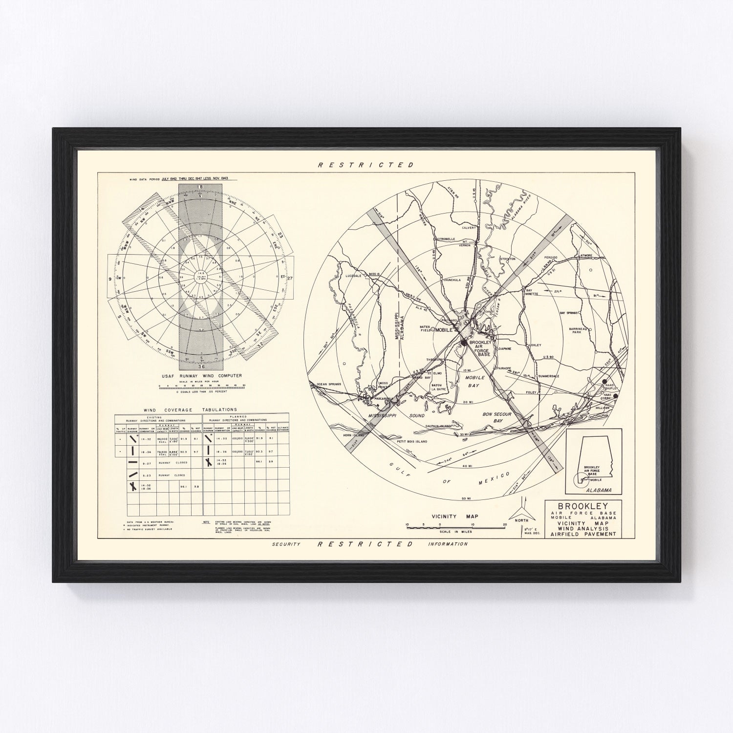 Vintage Map of the Brookley Air Force Base Vicinity, 1952