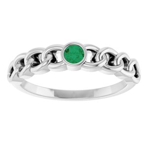 Sterling Silver Natural Emerald Curb Chain Ring