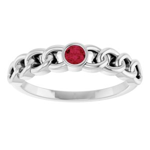 Sterling Silver Natural Ruby Curb Chain Ring