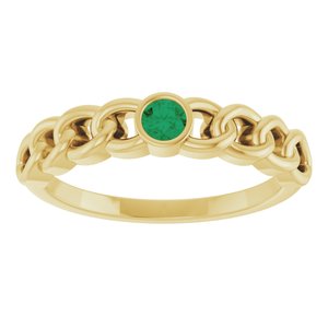 14K Yellow Gold Natural Emerald Curb Chain Ring