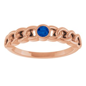 14K Rose Gold Natural Blue Sapphire Curb Chain Ring