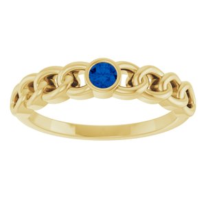 14K Yellow Gold Natural Blue Sapphire Curb Chain Ring