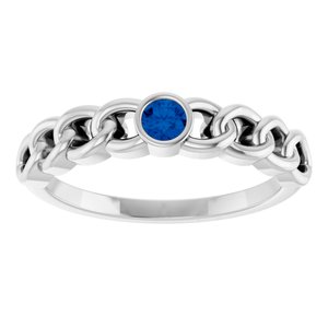 Platinum Natural Blue Sapphire Curb Chain Ring