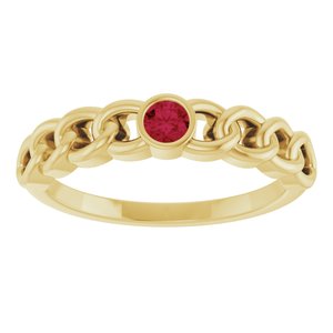 14K Yellow Gold Natural Ruby Curb Chain Ring