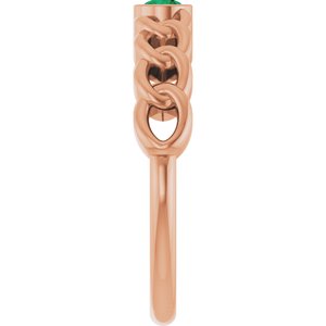 14K Rose Gold Natural Emerald Curb Chain Ring
