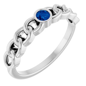 14K White Gold Natural Blue Sapphire Curb Chain Ring