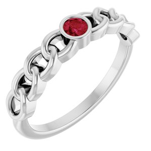 14K White Gold Natural Ruby Curb Chain Ring