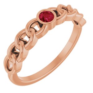 14K Rose Gold Natural Ruby Curb Chain Ring