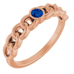 14K Rose Gold Natural Blue Sapphire Curb Chain Ring