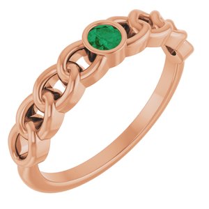 14K Rose Gold Natural Emerald Curb Chain Ring
