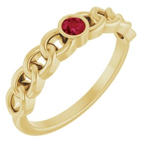 14K Yellow Gold Natural Ruby Curb Chain Ring