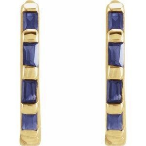 14K Yellow Gold Natural Blue Sapphire Huggie Earrings – image 2