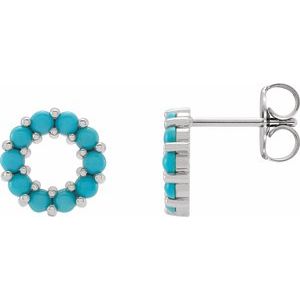 14K White Gold Natural Turquoise Cabochon Earrings