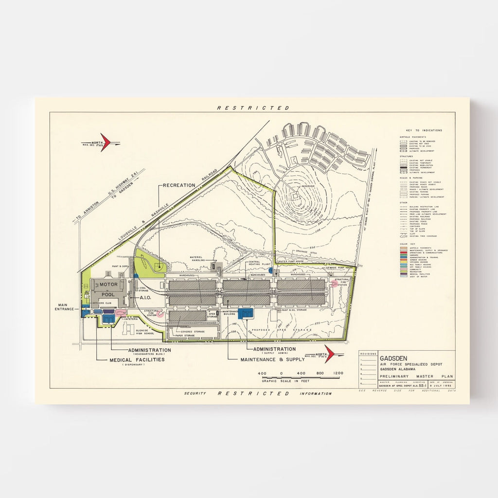 Vintage Map of Gadsden Specialized Air Force Depot, 1952