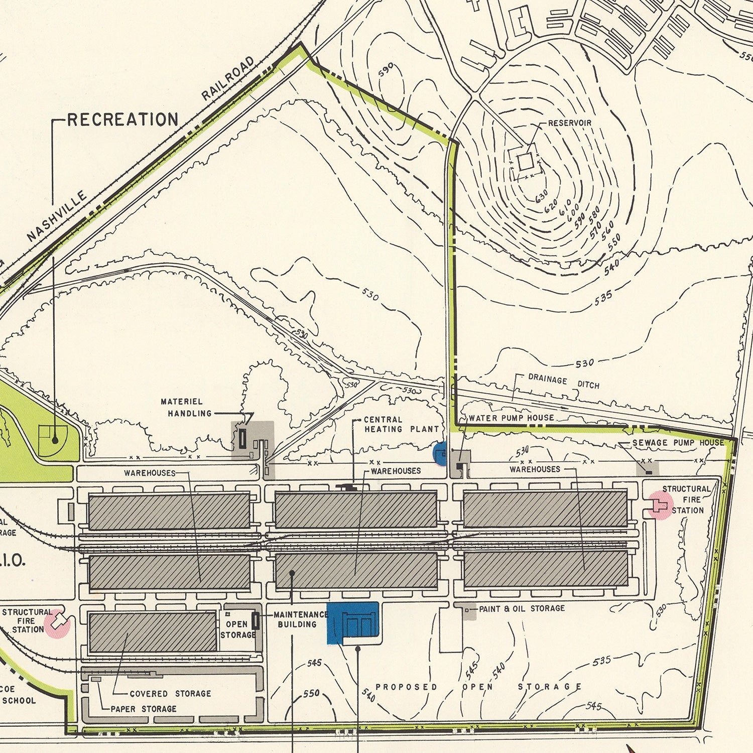 Vintage Map of Gadsden Specialized Air Force Depot, 1952