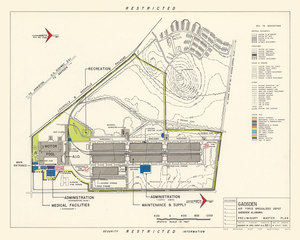 Vintage Map of Gadsden Specialized Air Force Depot, 1952