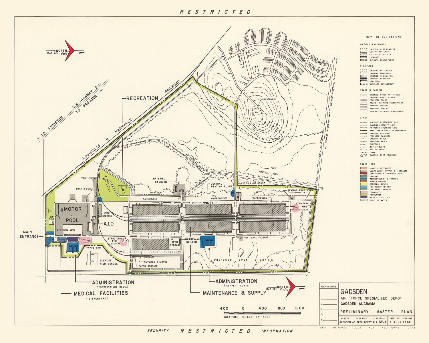 Vintage Map of Gadsden Specialized Air Force Depot, 1952
