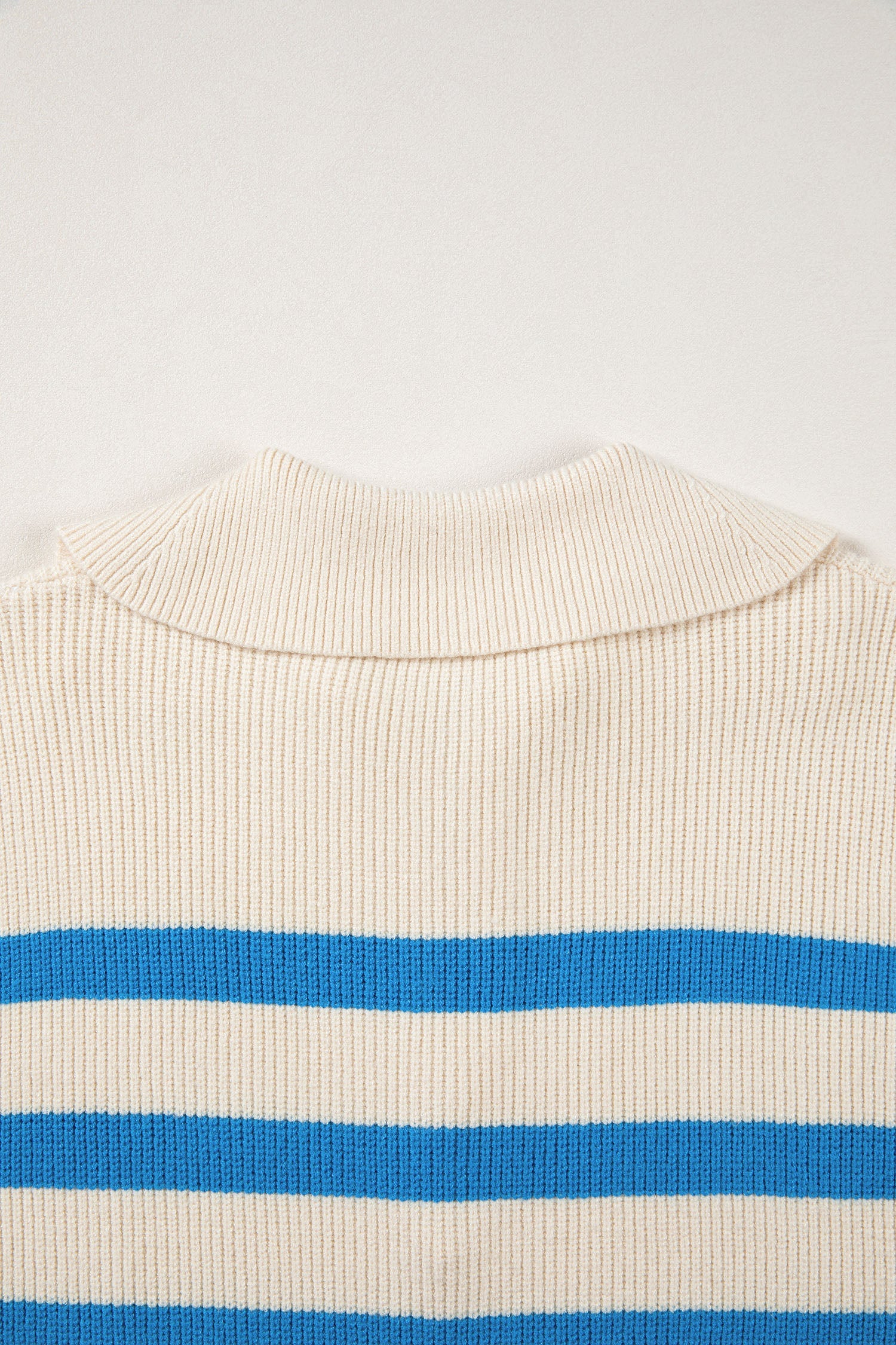 Stripe Ribbed Half-Zip Collar Sleeveless Sweater