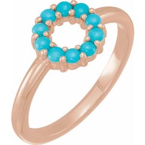 14K Rose Gold Natural Turquoise Cabochon Halo-Style Ring