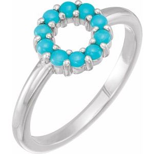 14K White Gold Natural Turquoise Cabochon Halo-Style Ring