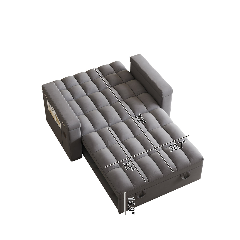 65-inch 3-in-1 foldable large-sized computer desk sofa bed, modern velvet double sofa, sofa bed with adjustable backrest, storage bag and pillow, hidden living room laptop desk, with USB port