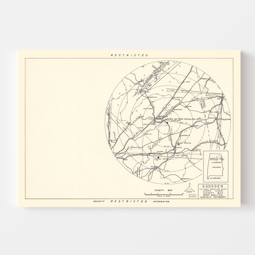 Vintage Map of the Gadsden Specialized Air Force Depot Vicinity, 1952