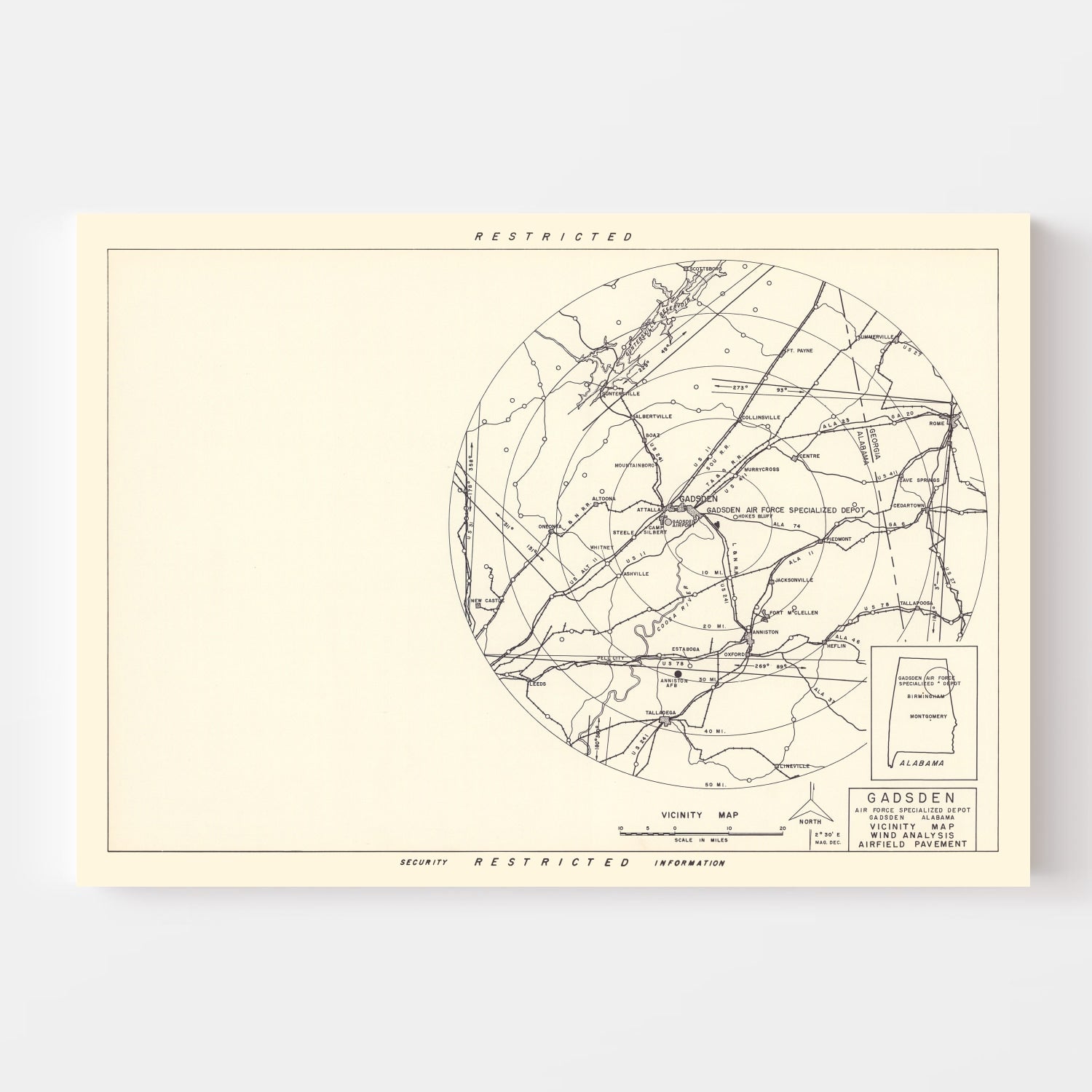 Vintage Map of the Gadsden Specialized Air Force Depot Vicinity, 1952