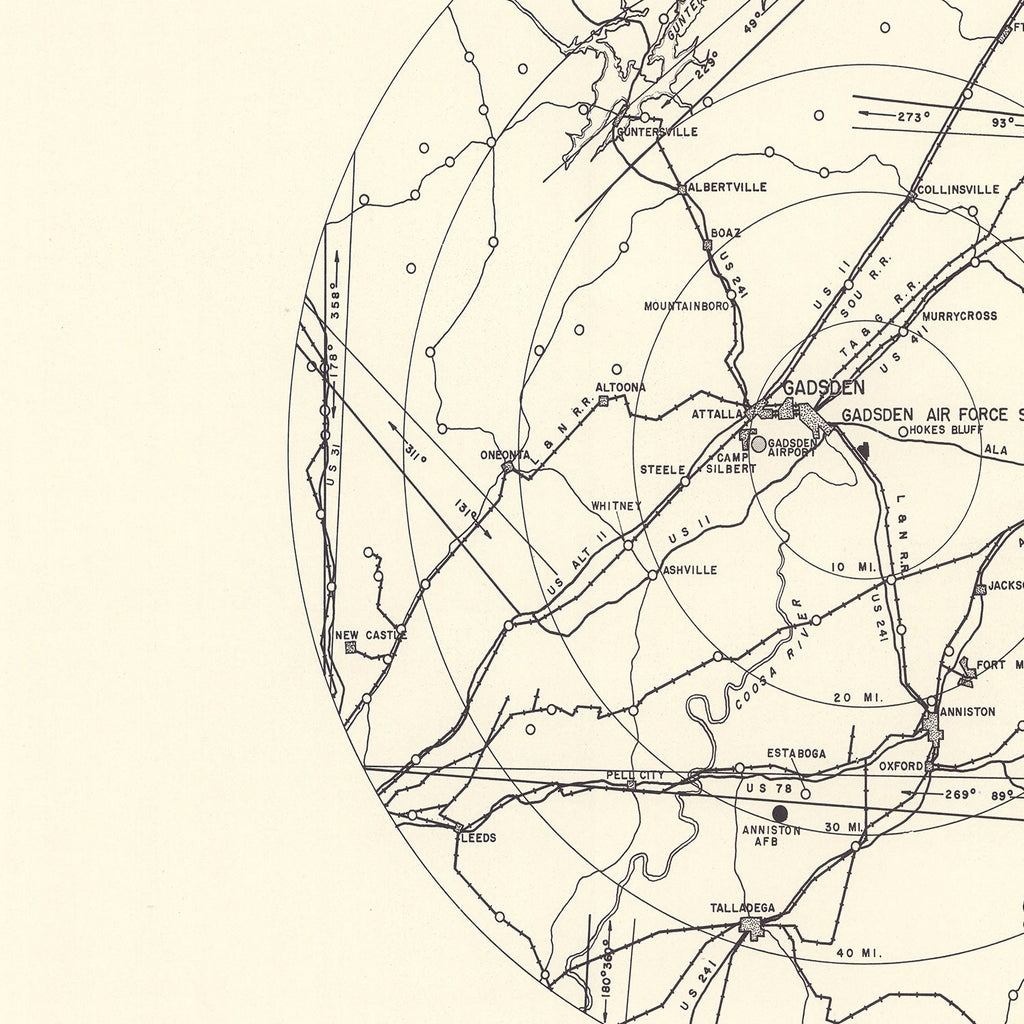 Vintage Map of the Gadsden Specialized Air Force Depot Vicinity, 1952