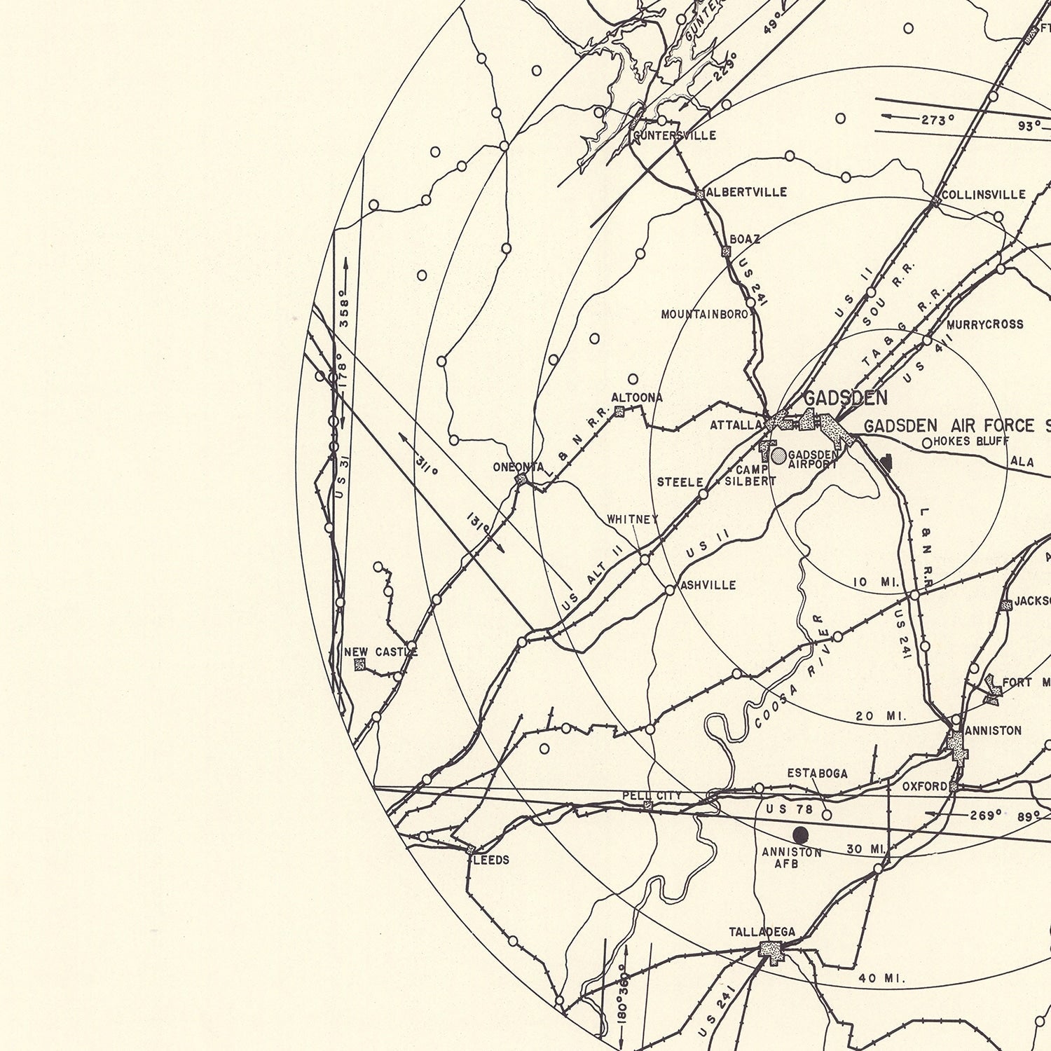 Vintage Map of the Gadsden Specialized Air Force Depot Vicinity, 1952