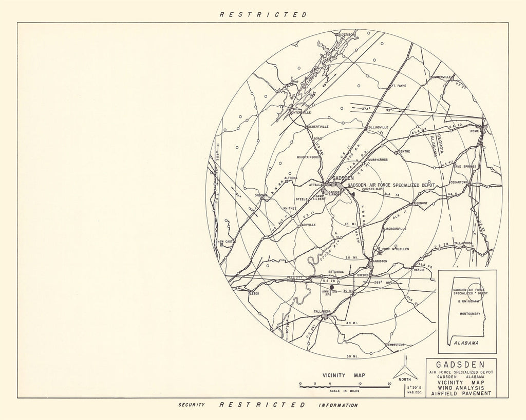 Vintage Map of the Gadsden Specialized Air Force Depot Vicinity, 1952