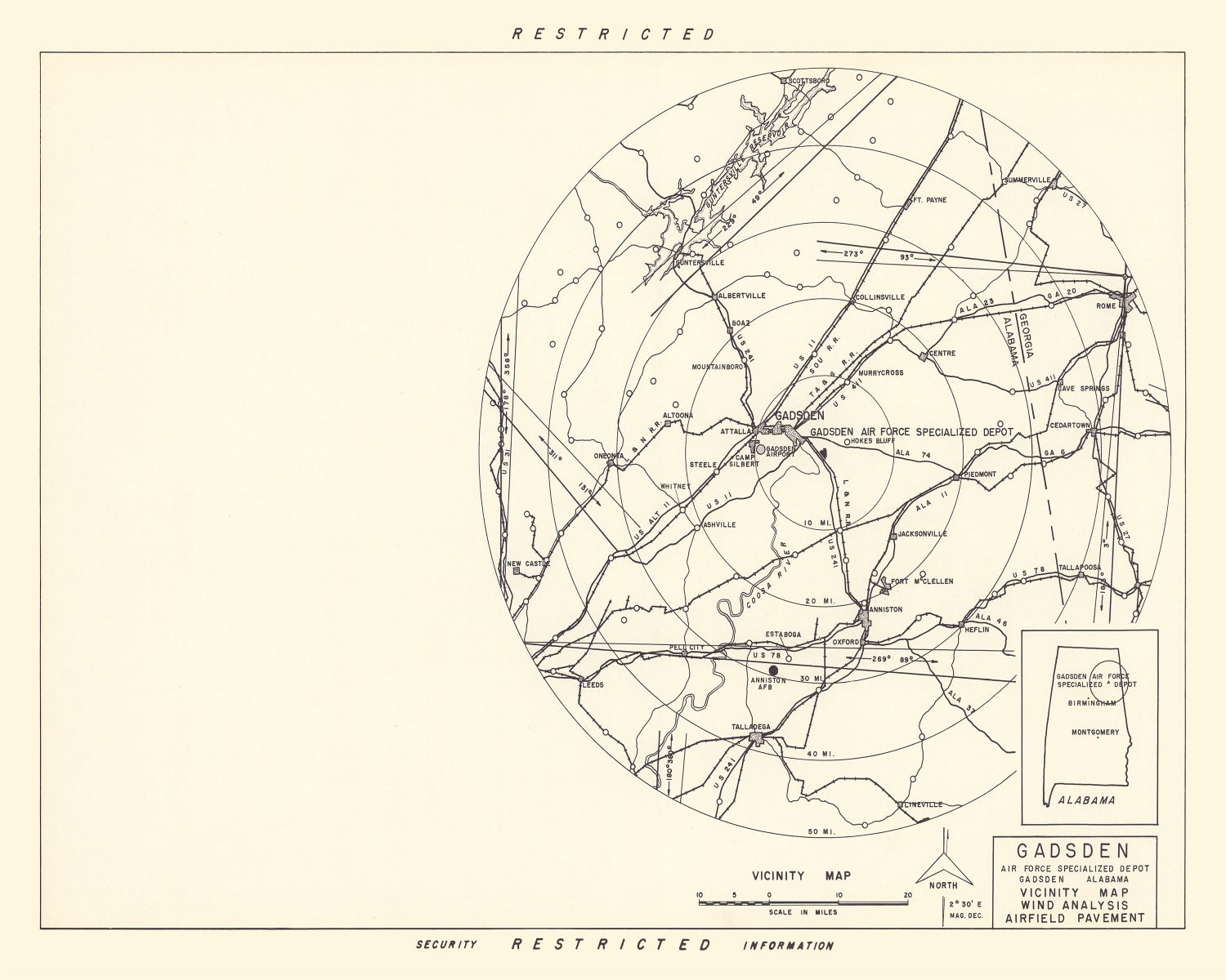 Vintage Map of the Gadsden Specialized Air Force Depot Vicinity, 1952