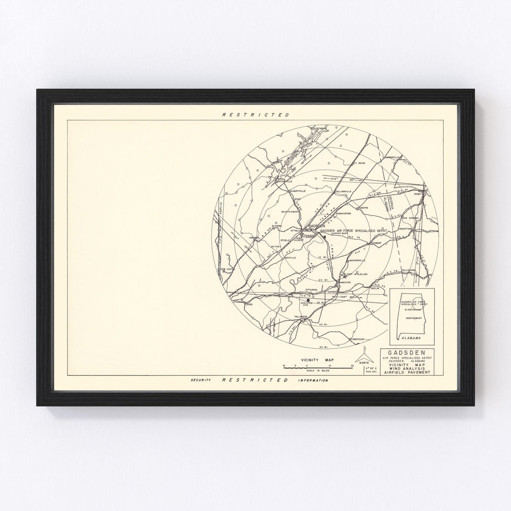 Vintage Map of the Gadsden Specialized Air Force Depot Vicinity, 1952