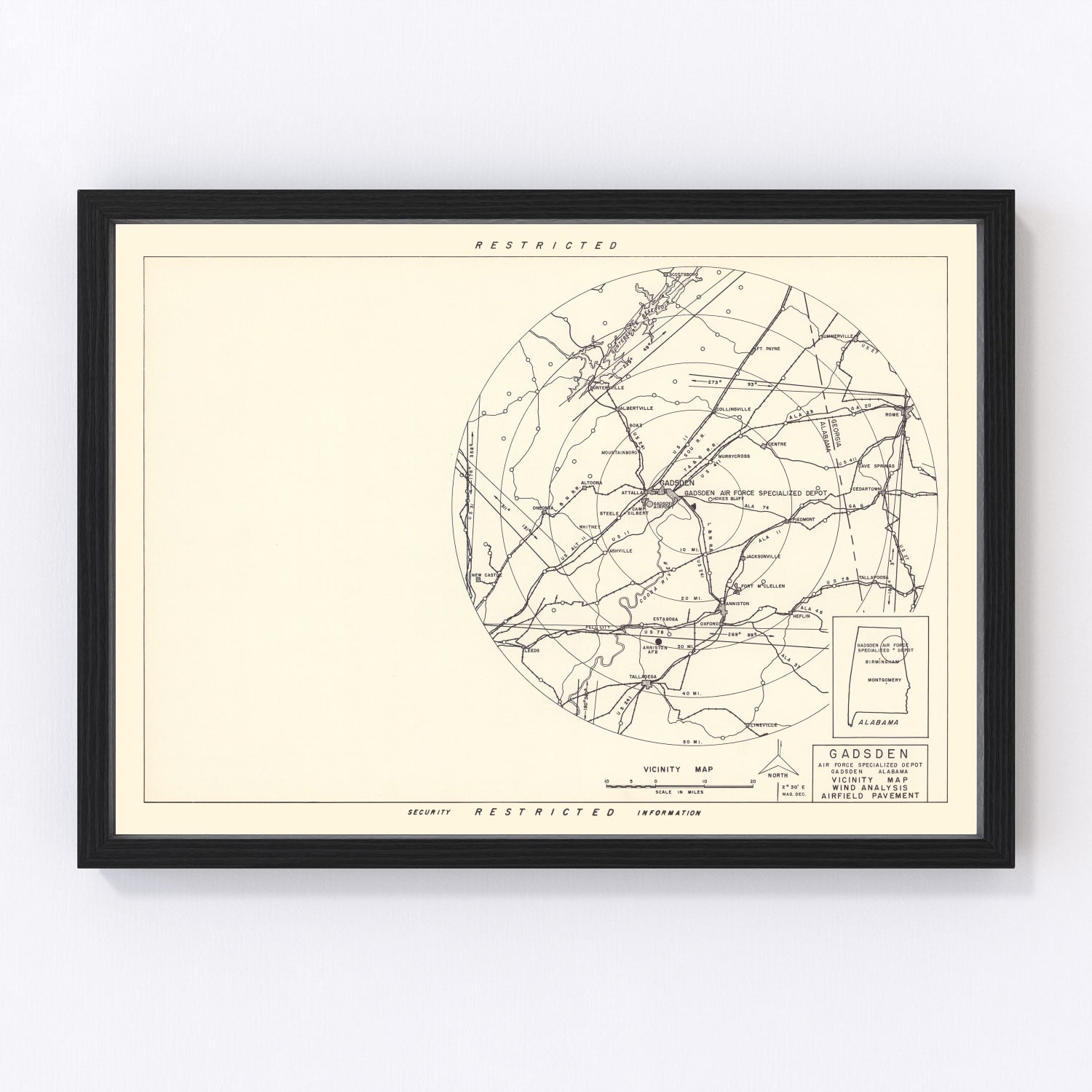 Vintage Map of the Gadsden Specialized Air Force Depot Vicinity, 1952