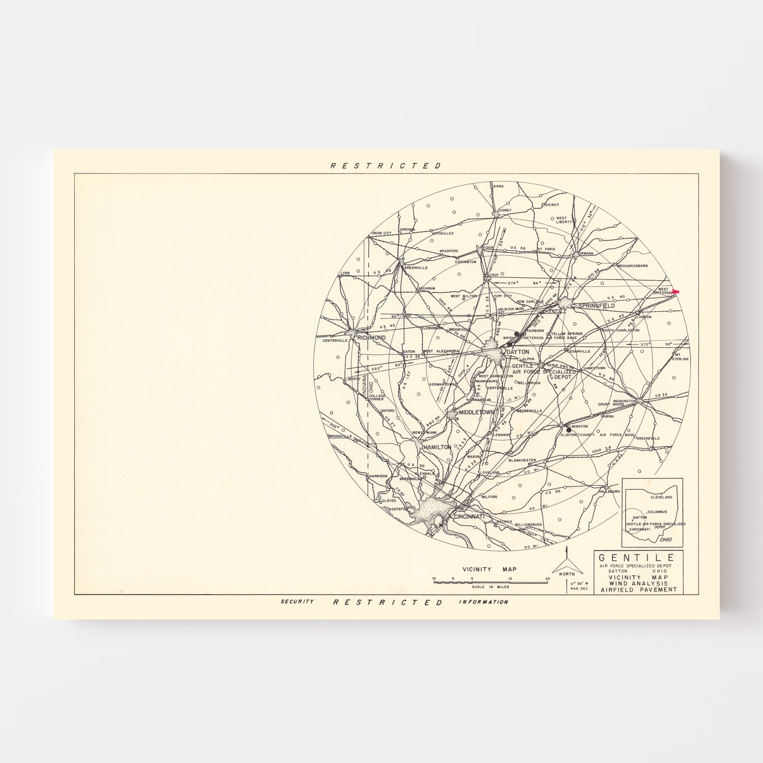 Vintage Map of the Gentile Specialized Air Force Depot Vicinity, 1952