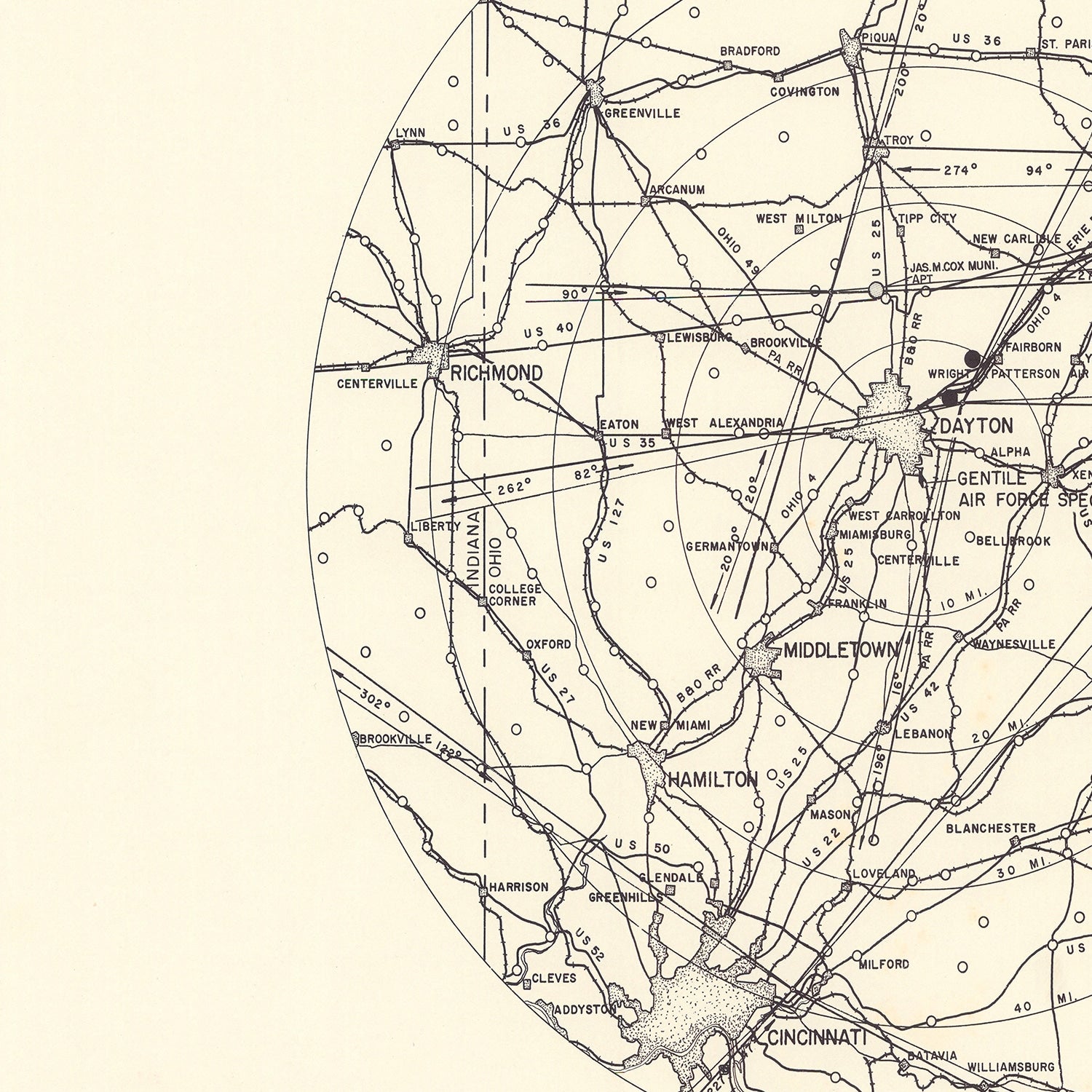 Vintage Map of the Gentile Specialized Air Force Depot Vicinity, 1952