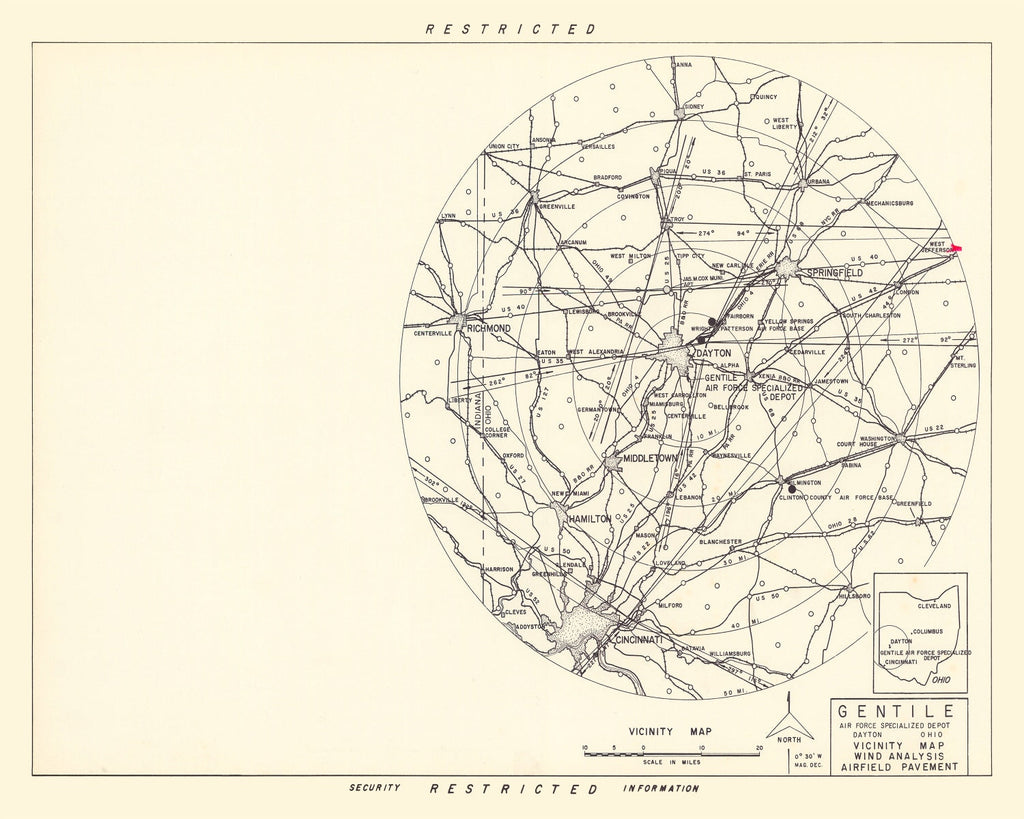 Vintage Map of the Gentile Specialized Air Force Depot Vicinity, 1952