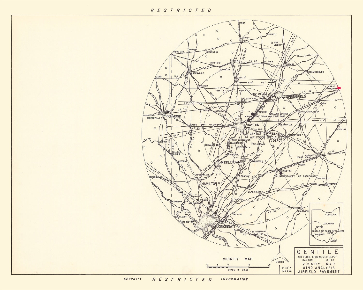 Vintage Map of the Gentile Specialized Air Force Depot Vicinity, 1952