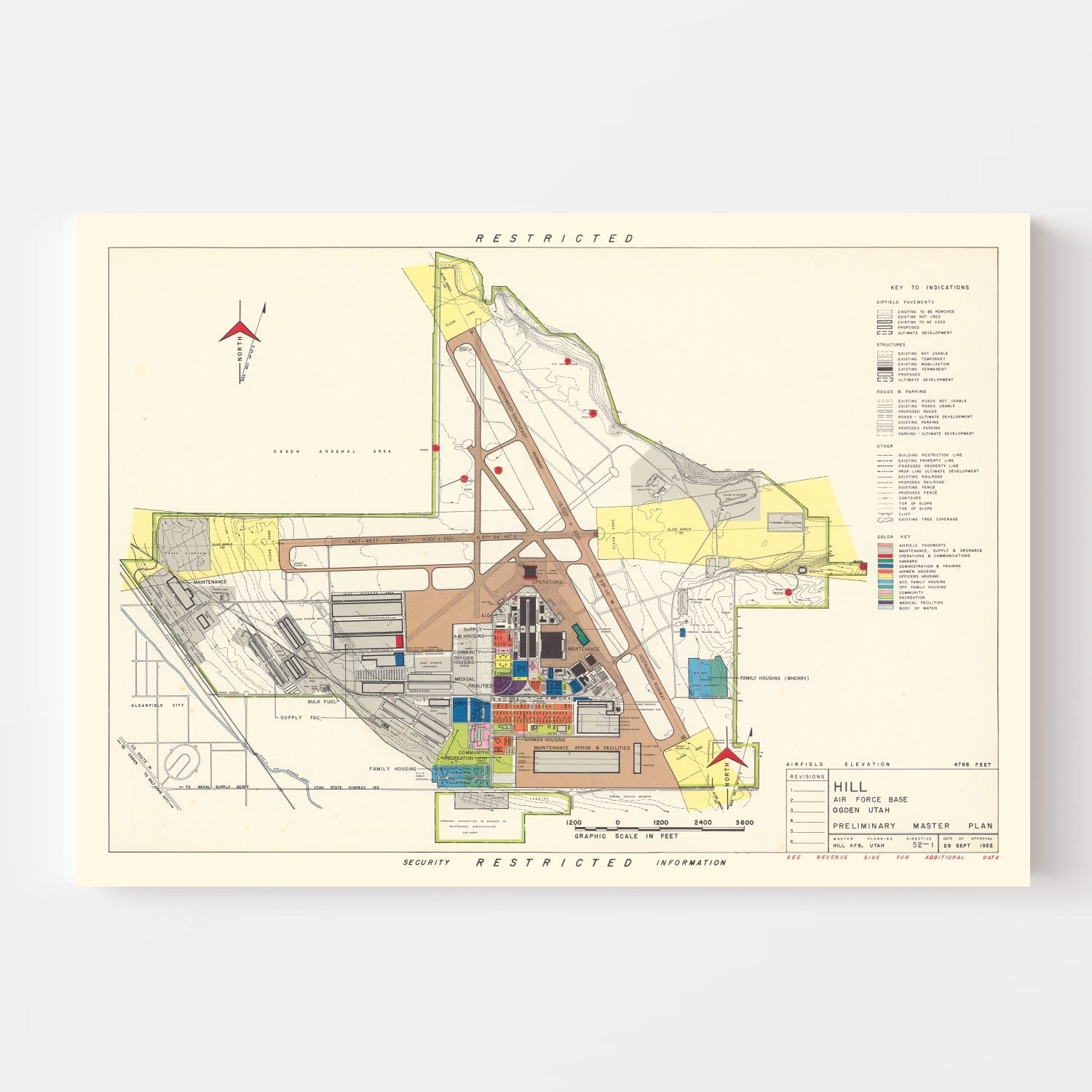 Vintage Map of Hill Air Force Base, 1952