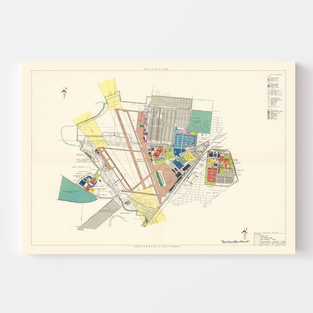 Vintage Map of Kelly Air Force Base, 1952