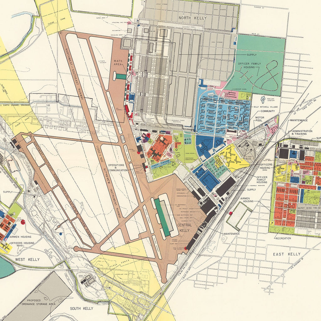 Vintage Map of Kelly Air Force Base, 1952