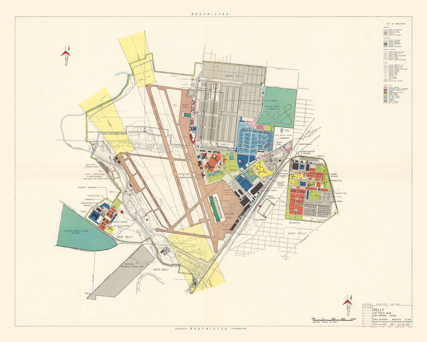 Vintage Map of Kelly Air Force Base, 1952