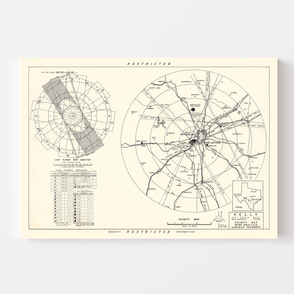 Vintage Map of the Kelly Air Force Base Vicinity, 1952