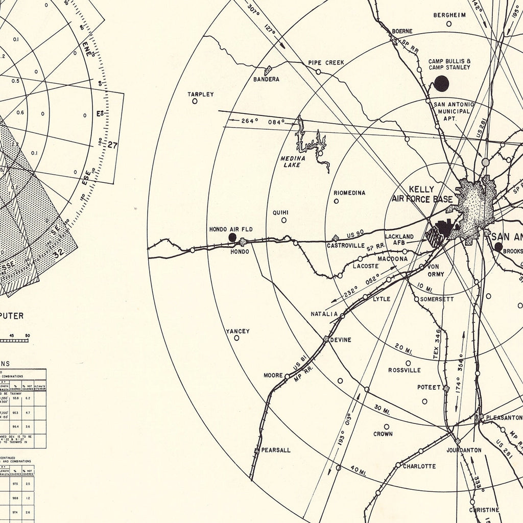 Vintage Map of the Kelly Air Force Base Vicinity, 1952