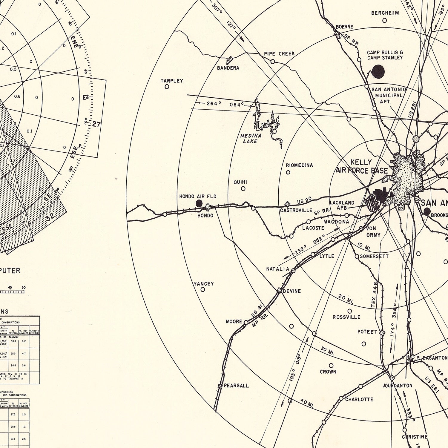 Vintage Map of the Kelly Air Force Base Vicinity, 1952